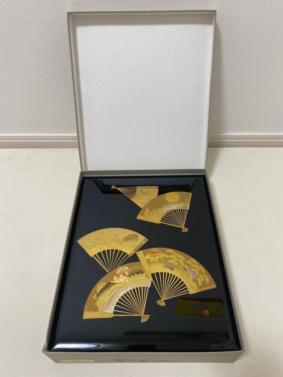 大生謹製黒塗り 金扇面 平文庫 和柄 富士山 松 扇子 新しい彩 硯箱
